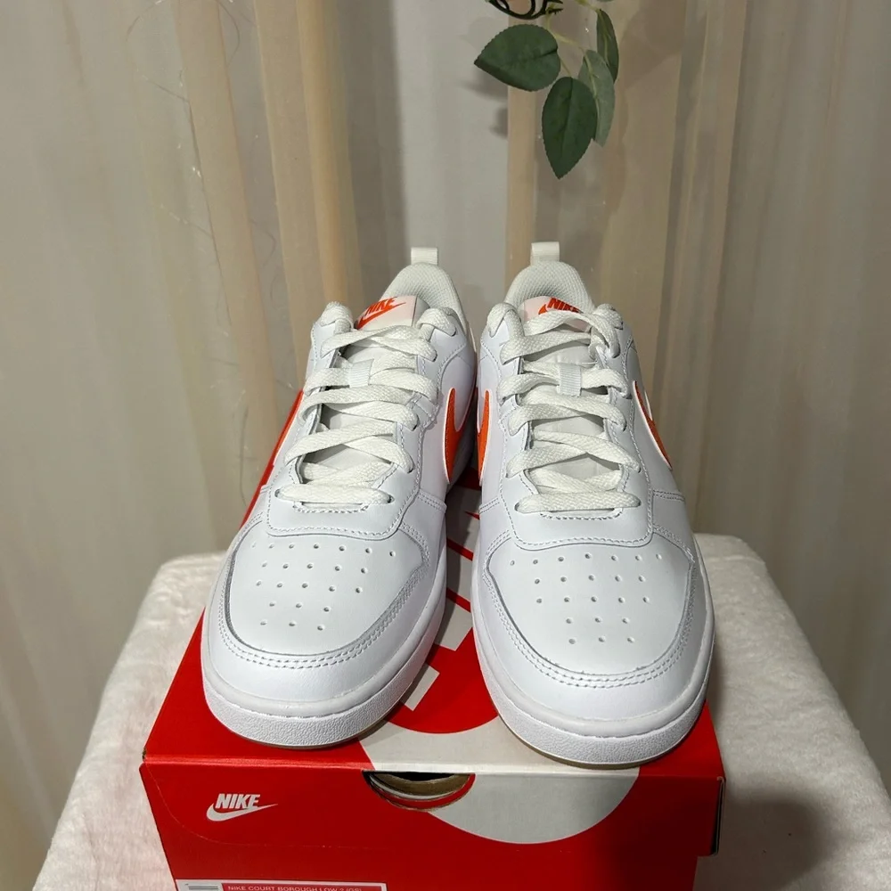 Nike Court Borough Low 2 GS White Orange Sneakers Youth 7Y New